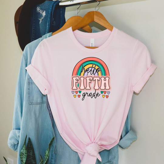 Hello Fifth Grade Shirt, Back To School Gift For Teachers, Teacher First Day Shirts, 5Th Teacher, Rainbow
