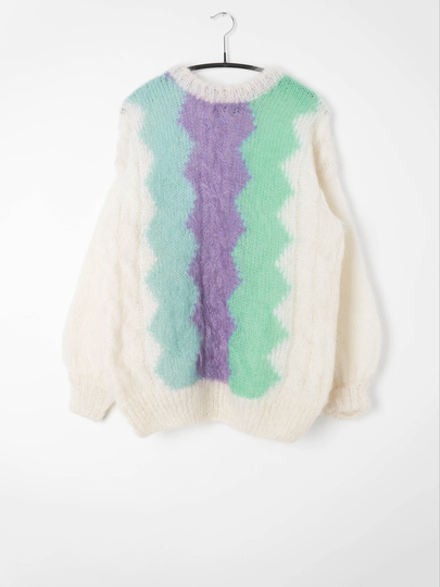 Womens Vintage Mohair Blend Jumper With Bright Argyle Design By The Gold Label Designer Collection - Medium
