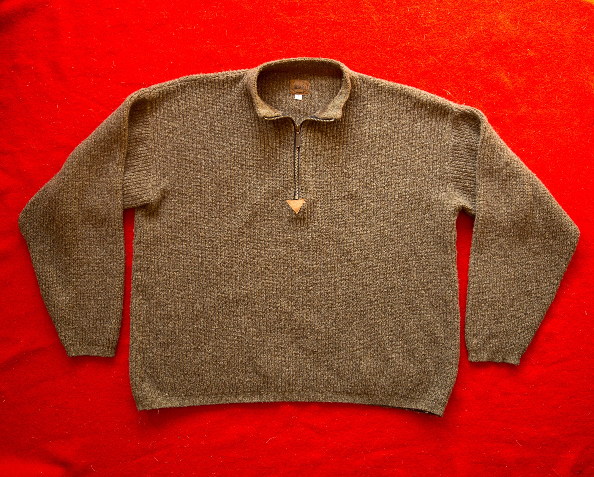 Vintage Rei Wool Blend Brown Gray Neutral Quarter Zip Knit Sweater Txl Made in Usa