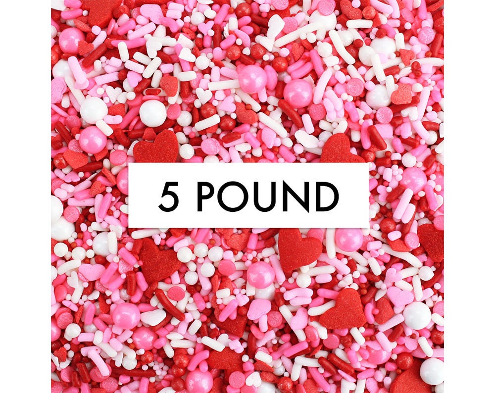 Valentine Sprinkle Blend - 5 Pounds A Fun Blend Of Pink Red Heart Sprinkles For Decorating Valentines Day Cakes, Cookies, & Treats