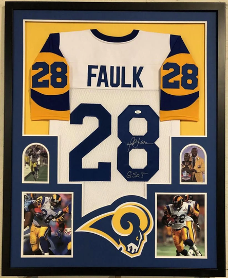 Marshall Faulk Autographed Signed Framed St Louis Rams Jersey Beckett