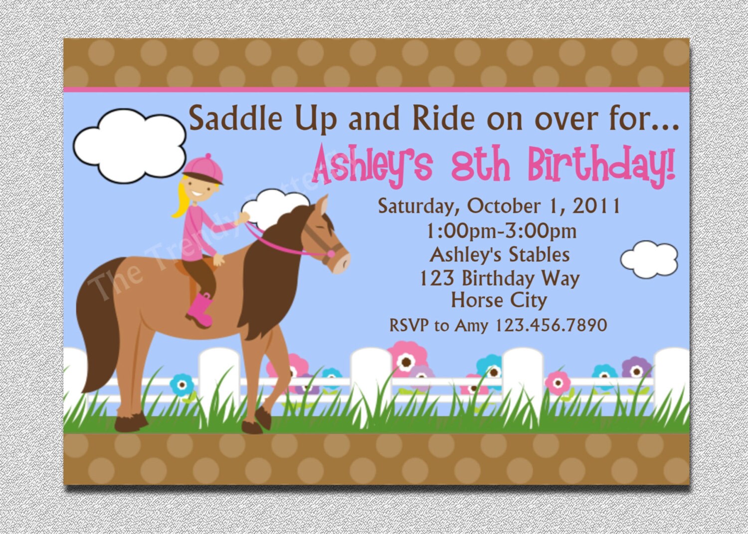 Horseback Riding Birthday Invitation, Girls Party, Western Horse Party Invitations Printable
