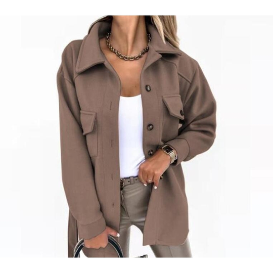 Turn Down Shawl Collar Wool Blend Coat - Brown, XL