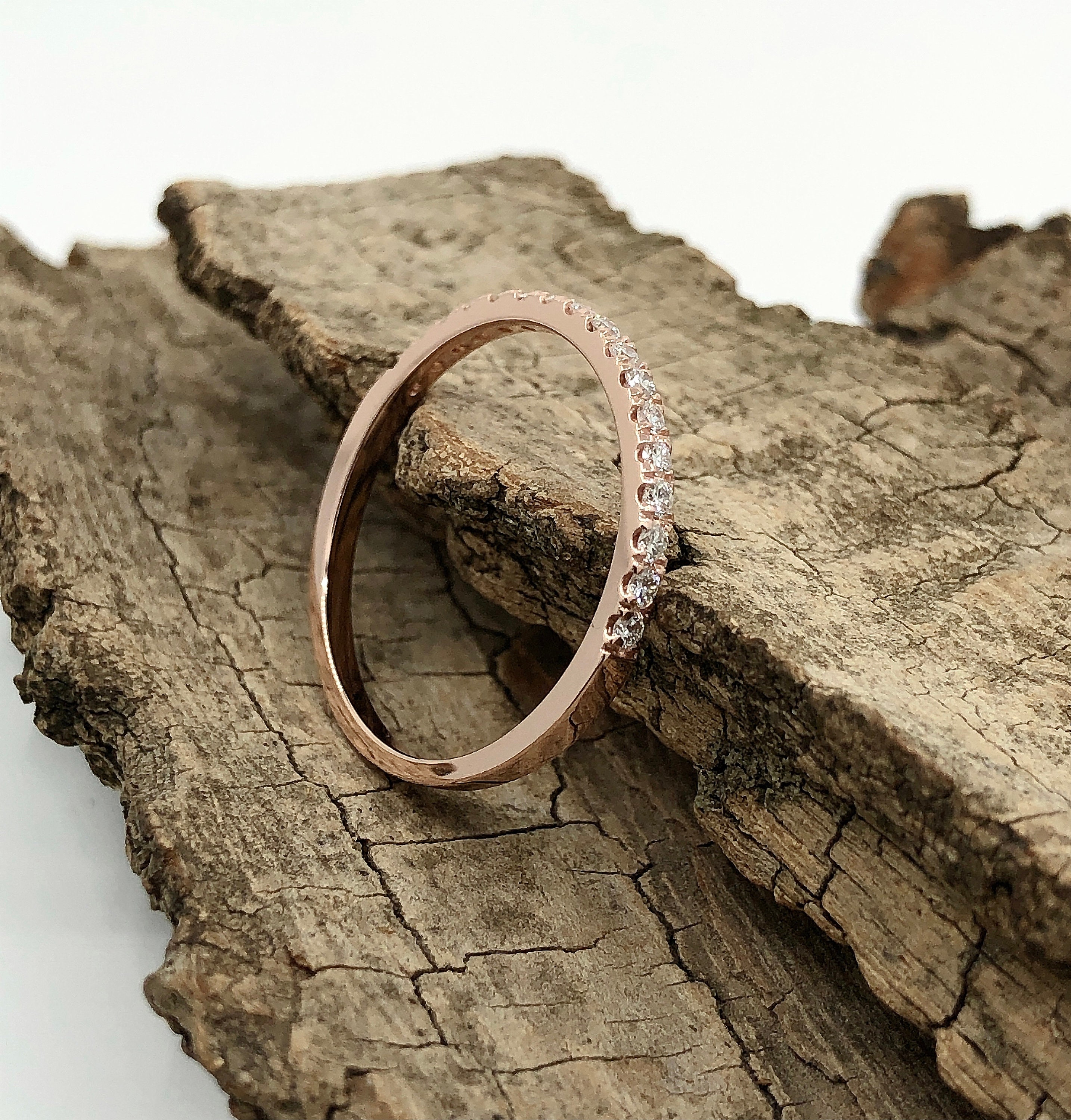 14K Rose Gold Half Diamond Eternity Stackable Matching Band 0.28 Carats Ida Wedding Promise Ring | Bridal Set Available