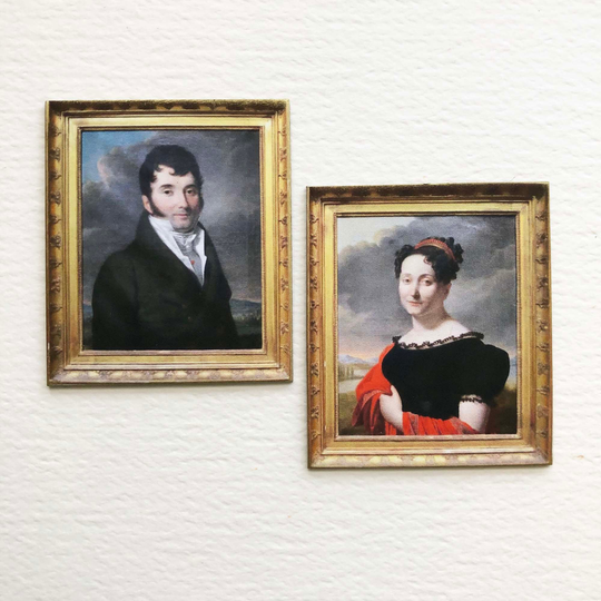 Miniature Pair Of Paper Faux Gold Framed Portraits A French Napoleonic Era Couple
