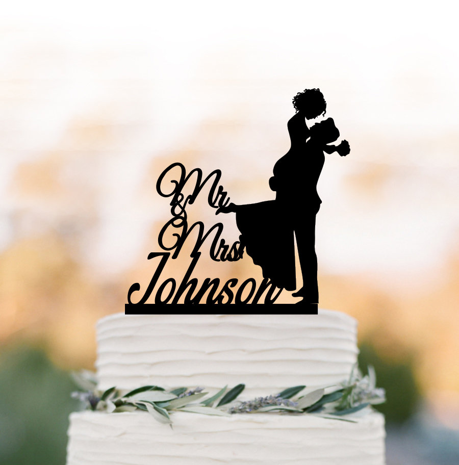 Custom Wedding Cake Topper Mr & Mrs With Couple Silhouette