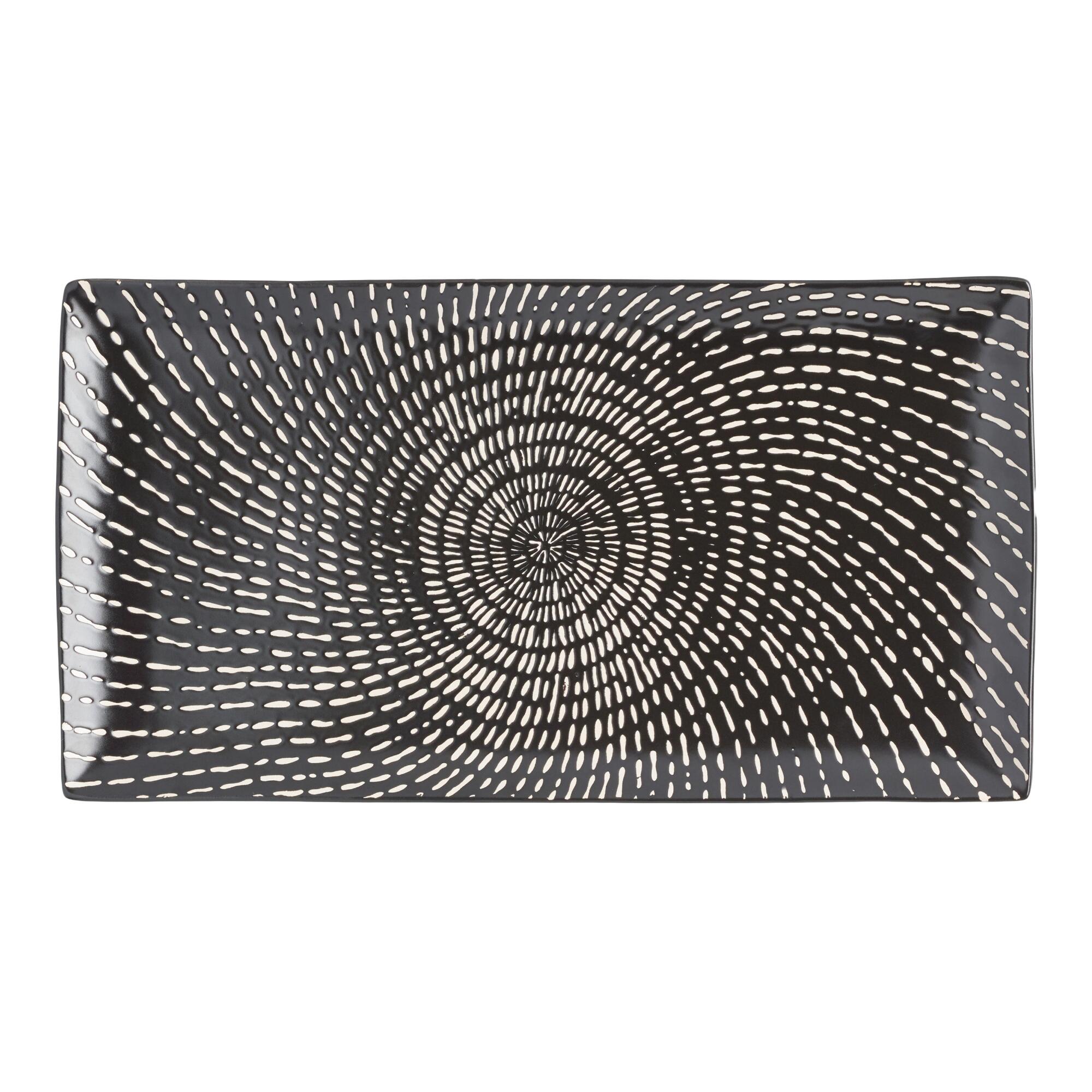 Rectangular Black And White Swirl Trilogy Serving Platter - Stoneware by World Market