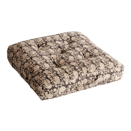 Black And White Paisley Block Print Jaipur Floor Cushion - 22" Square by World Market