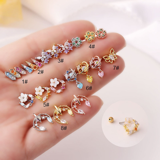 Flower Tragus Piercing, Helix Cartilage Tiny Flower, Tragus, Conch, Auricle, Philtrum, Auricle Stainless Steel
