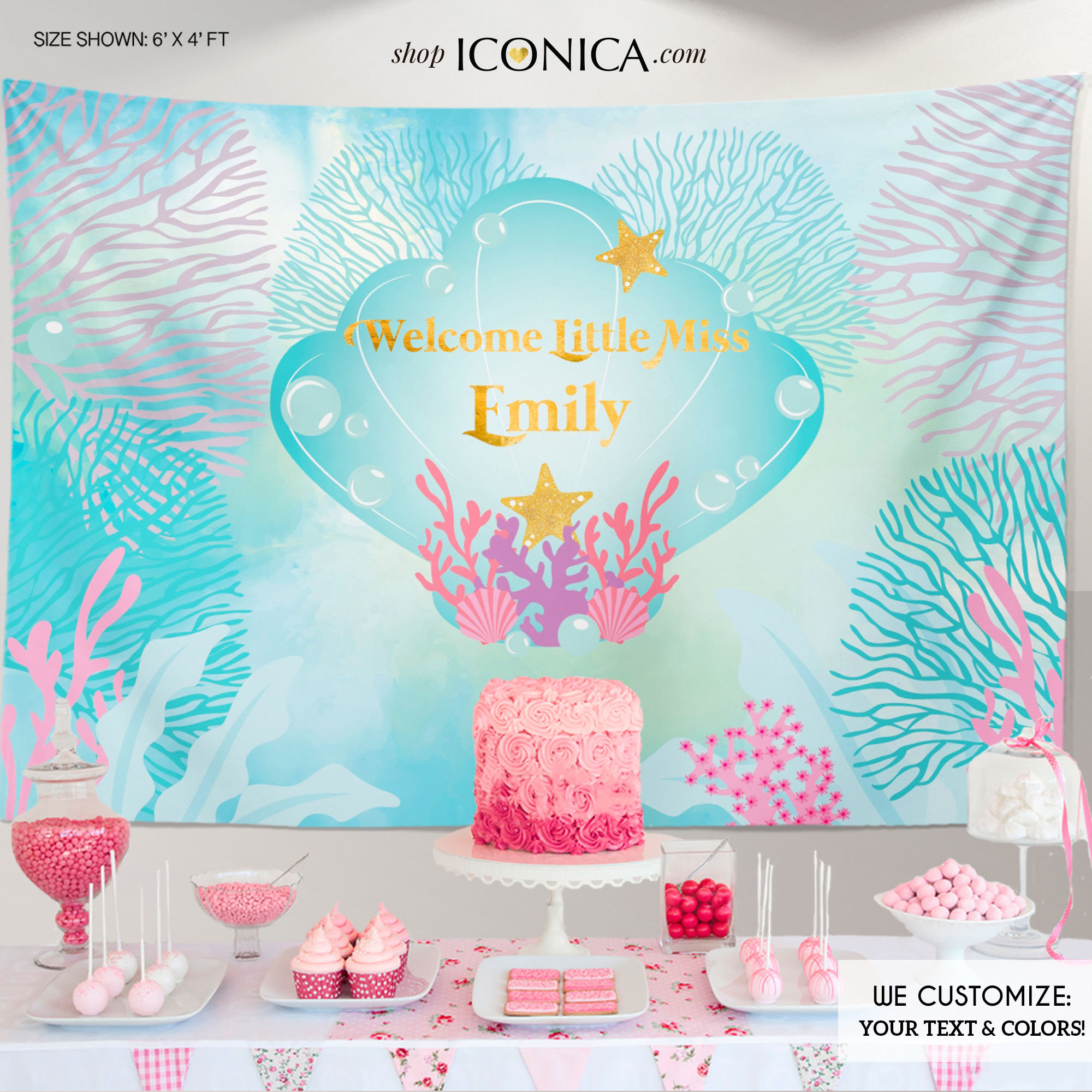 Virtual Baby Shower Under The Sea, Mermaid Tail, Backdrop, Ocean, Nautical, Beach Decor, Printed Or Printable Bbs0029