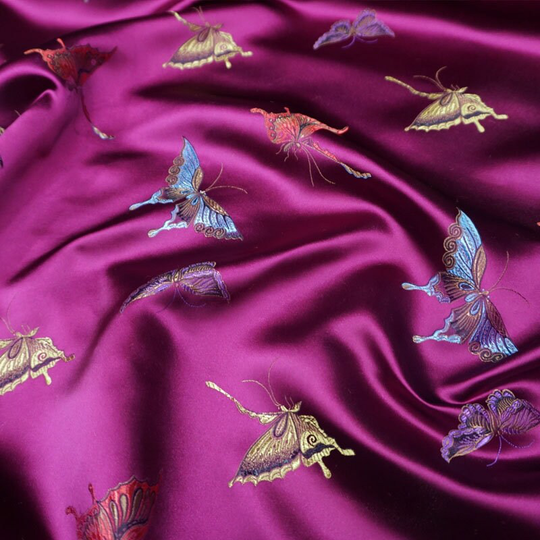 Fashion Colorful Butterflies Pattern Brocade Satin Fabric Width 45 Inch By The Meter