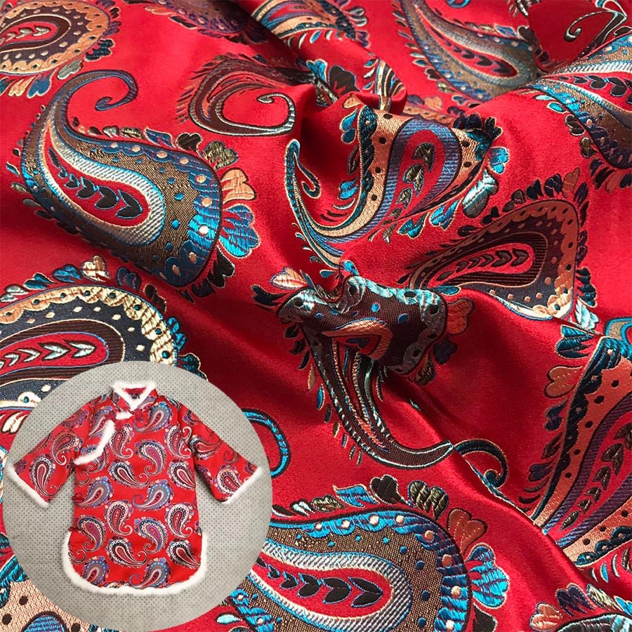New Arrival 3 Colors Chinese Vintage Red & Blue Purple Greenpipa Flute Flower Pattern Tapestry Brocade Fabric By Yard For Dress Sewing