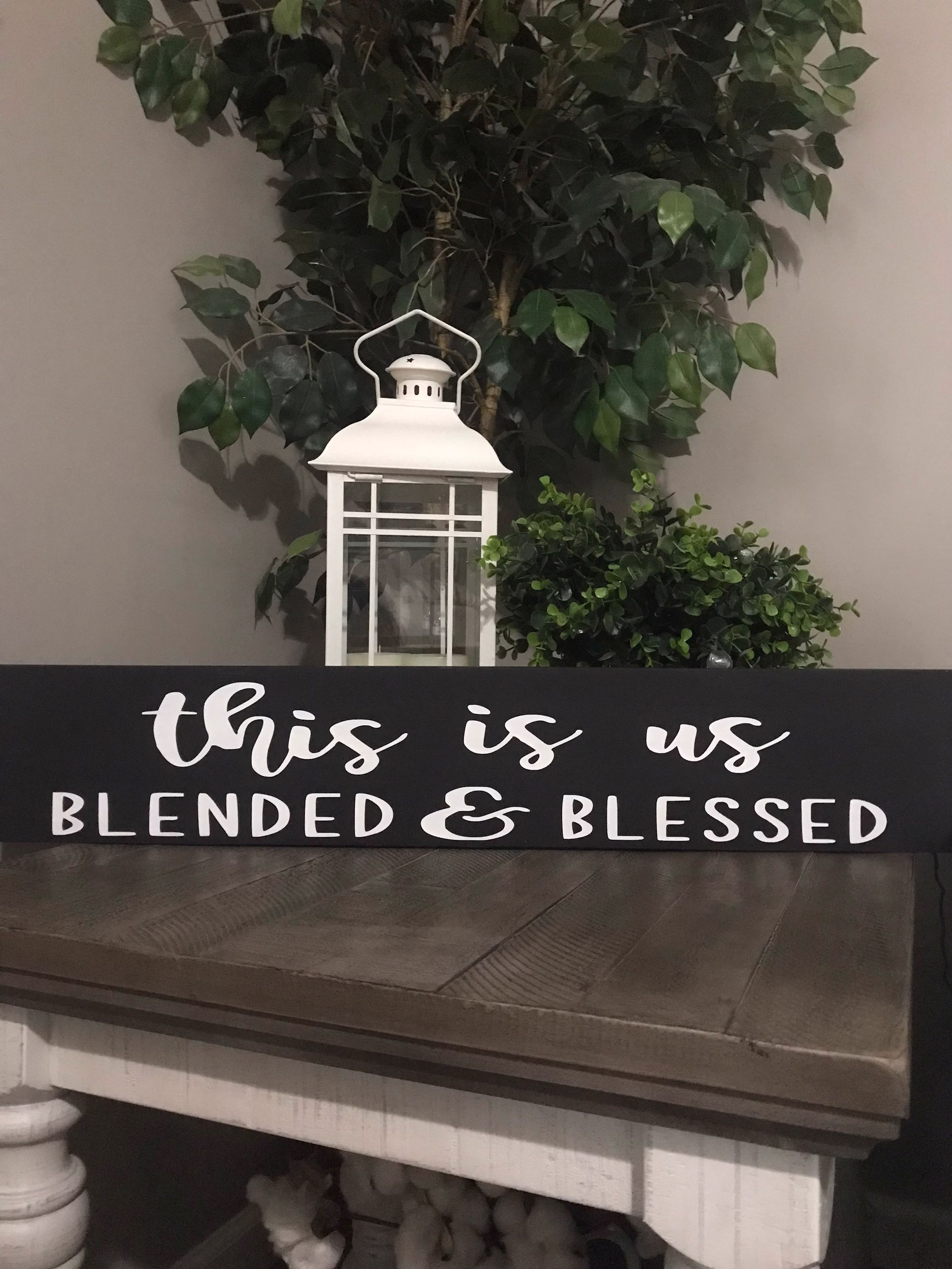 This Is Us Blended & Blessed Sign, 5.5x30 Inch, Wood Distressed, Farmhouse, Gallery Wall, Horizontal White, Gray, Black