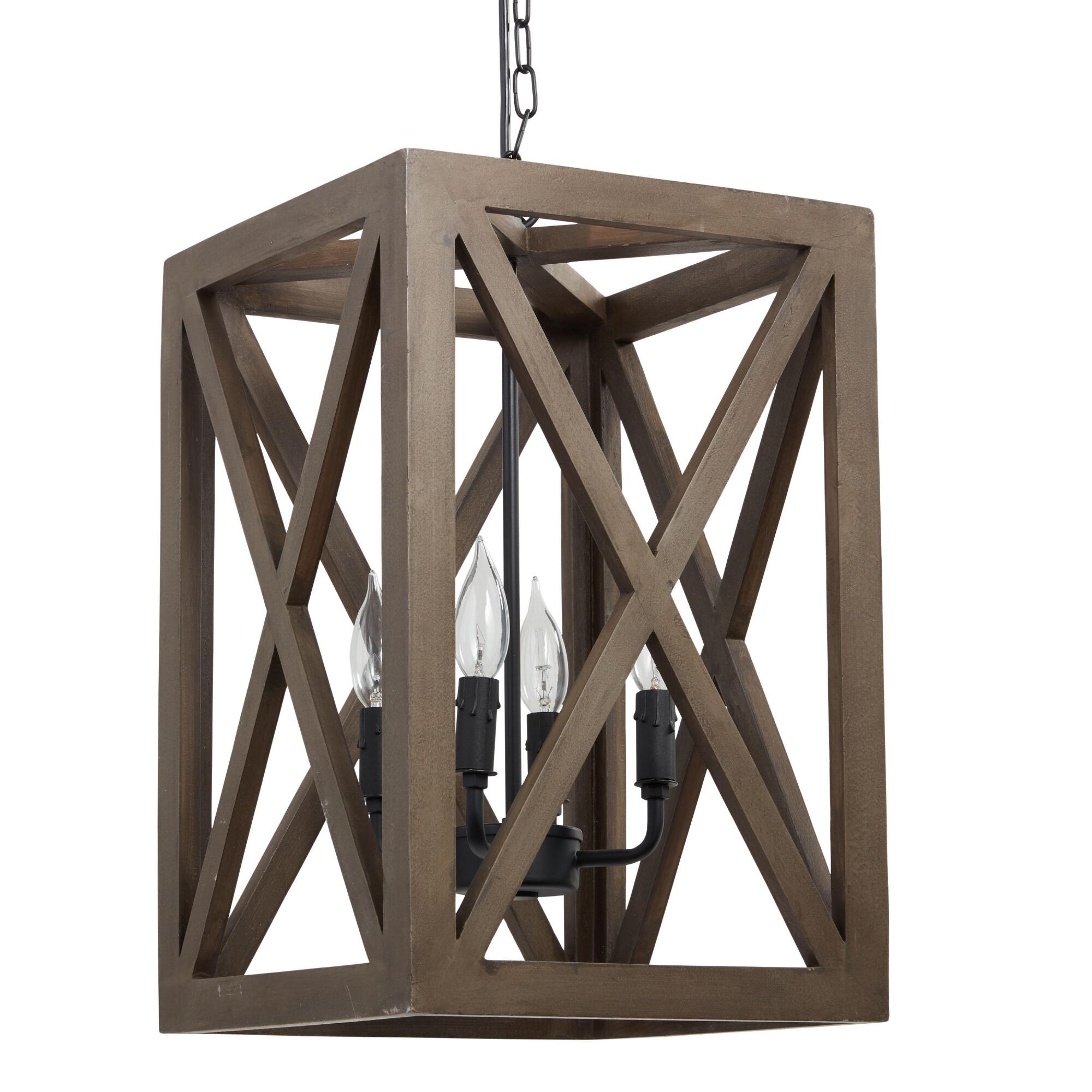 Brown Wood and Iron 4 Light Valencia Chandelier: Gray by World Market