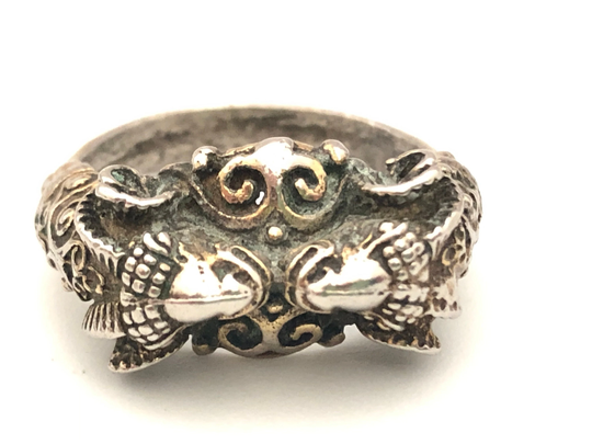 Double Ram Head With Scrollwork 925 Silver Ring Us Size 5.5 Astrology Animal Theme Aries Zodiac Sign Gothic Fantasy Boho Style