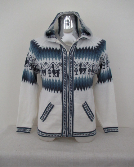 Alpaca Blend Xlarge Hooded Sweater/ Peruvian Unisex Sweater With Llama Design/Cardigan Pullover Zipper Jacket/Llama Sweater
