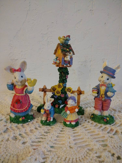 Vintage Easter Bunny Family Set, Decor, Mama, Daddy, Babies, Gift Ideas