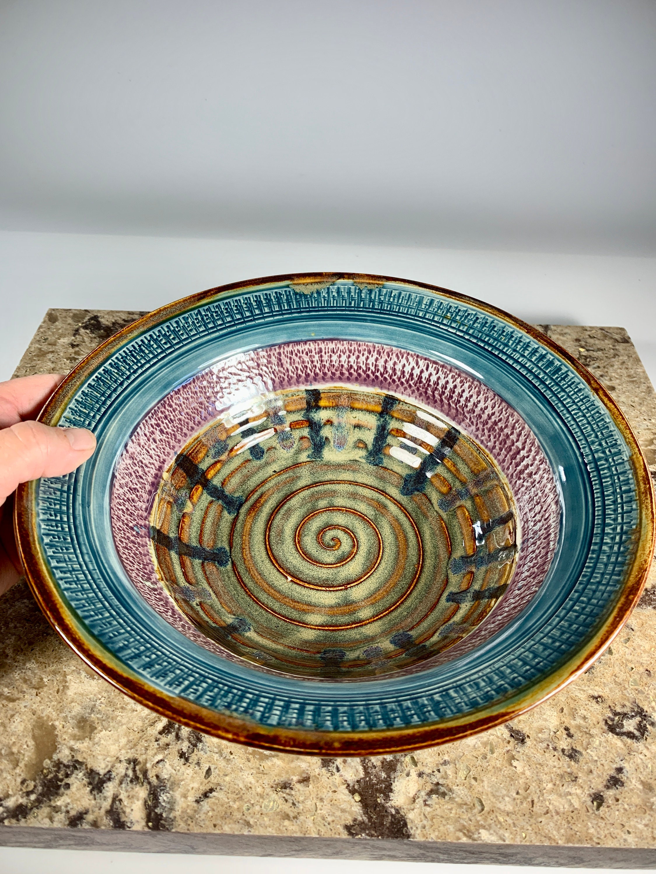 Bright Colorful Blue & Purple Bowl For Noodle Soup Or Pasta/Wedding Gift Engagement Christmas Gift/ Item Code Chatter 59