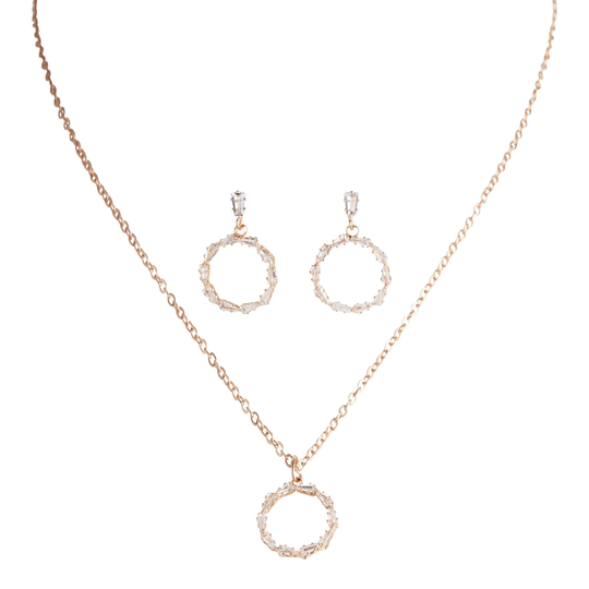 Gold Cubic Zirconia Circle Necklace And Earring Set by World Market