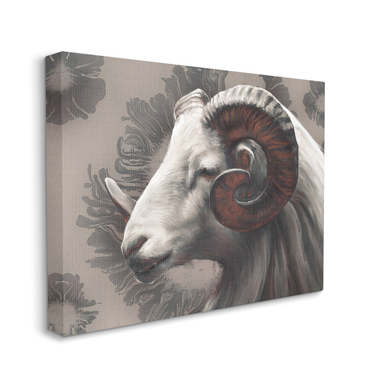 Stupell Industries Big Horn Ram Portrait Abstract Grey Pattern Ziwei Li 20-in H x 16-in W Abstract Print on Canvas in Off-White | AC-745-CN-16X20