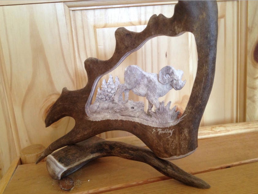 Antler Carving Eagle Head Moose Art Carvings Horn Carved Antlers Ram Decor