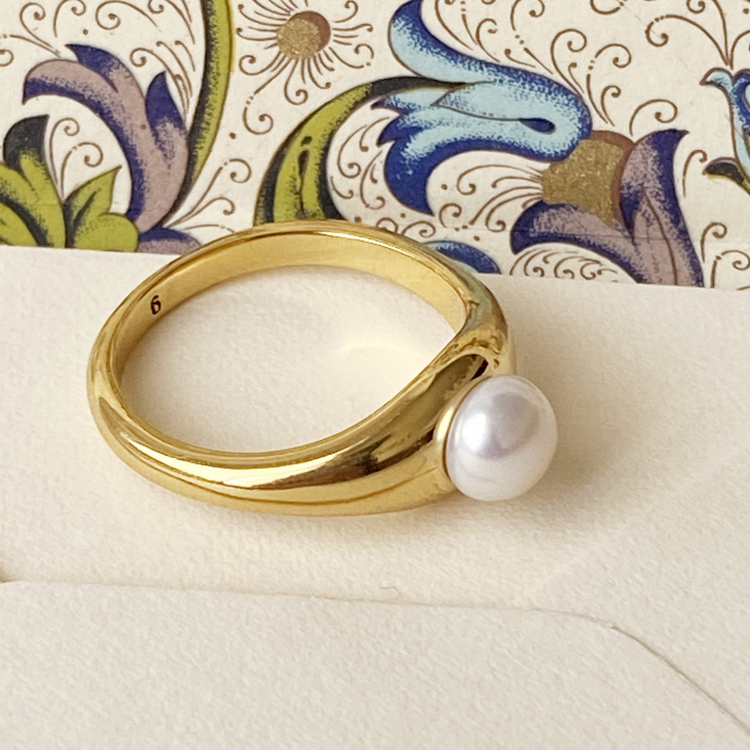 Pearl Ring | Gold Freshwater Band Dainty Simple Also For Pinky