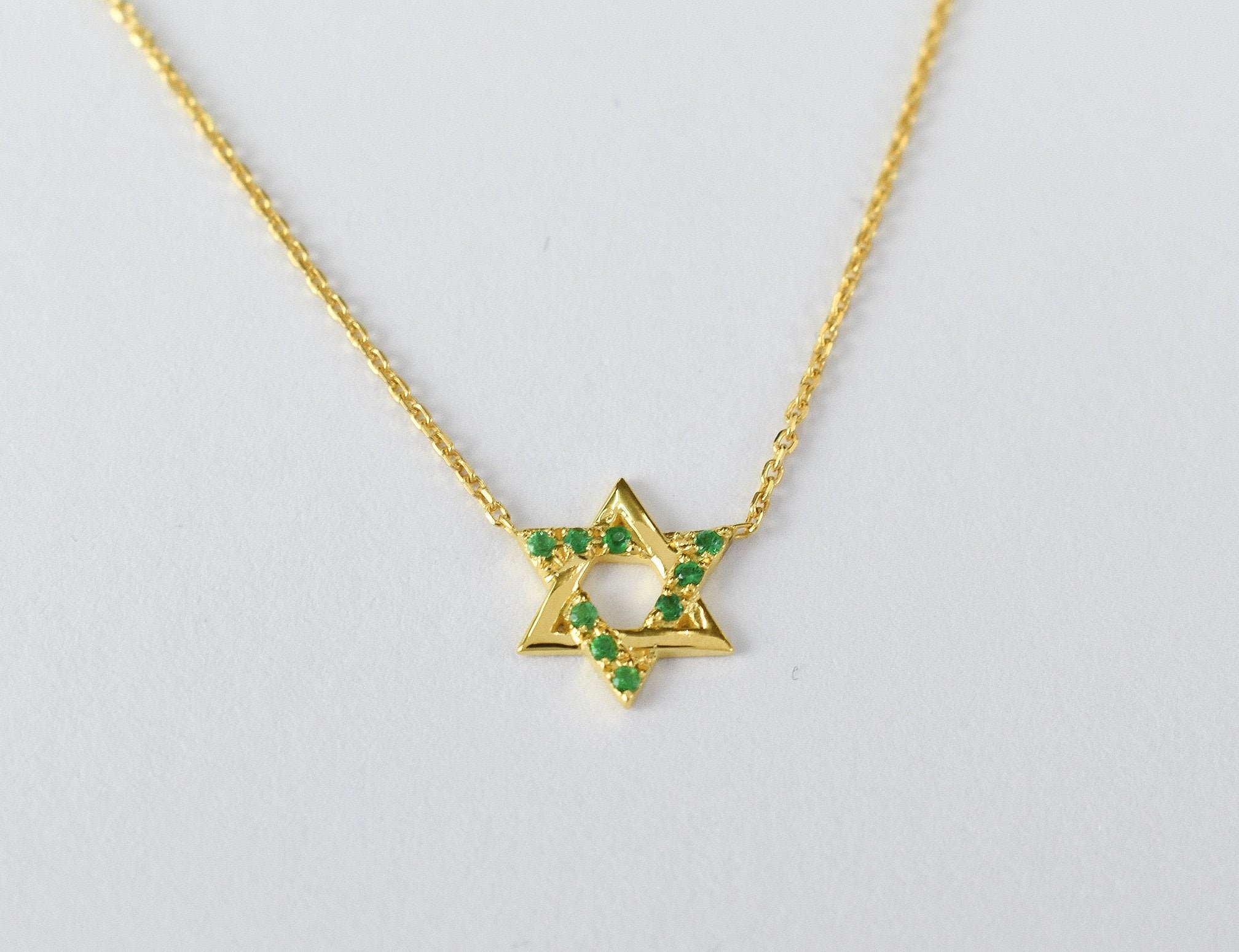 Genuine Emerald Necklace/10K 14K 18K Solid Gold Star Charm Dainty May Birthstone Layering