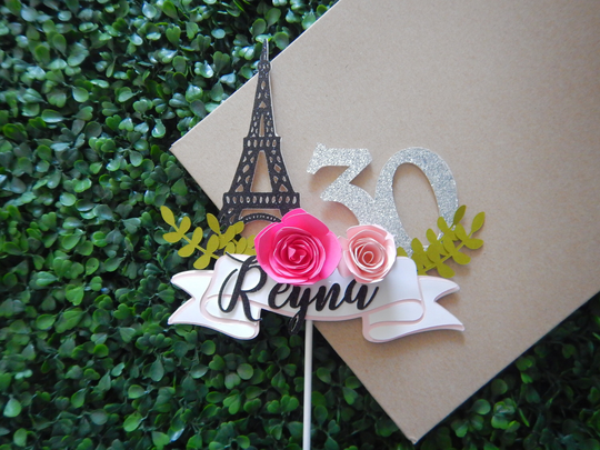 Eiffel Tower Cake Topper, 30Th Birthday Floral Paris Topper