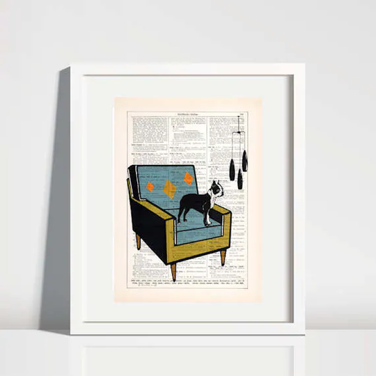 Boston Terrier Print, Mid Century Modern Art Print, Dog Wall Art, Boston Decor, Dictionary Print, Animal Decor, Dog #307