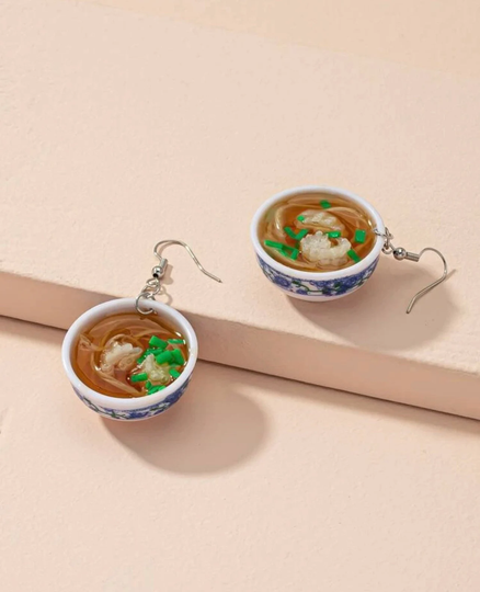 Shrimp Ramen Pho Noodle Bowl Earrings Gift For Foodies, Restaurant, Food Mini Jewelry