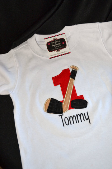 1St Birthday Shirt Hockey Theme Shirt Number 1, Hockey Stick & Puck Name Personalized