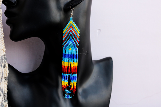 African Zulu Earrings, Beaded Fringe Tassel Boho Dangle Christmas Gift For Her