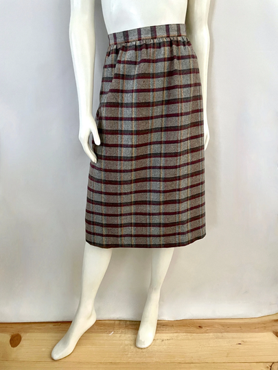 Vintage 80's Gray, Plaid Wool Blend, A Line Skirt By Patricia Roberts | M