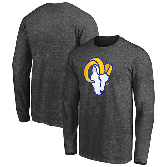 Men's Fanatics Branded Heathered Charcoal Los Angeles Rams Big & Tall Primary Logo Long Sleeve T-Shirt, Size: 4XLT, Grey