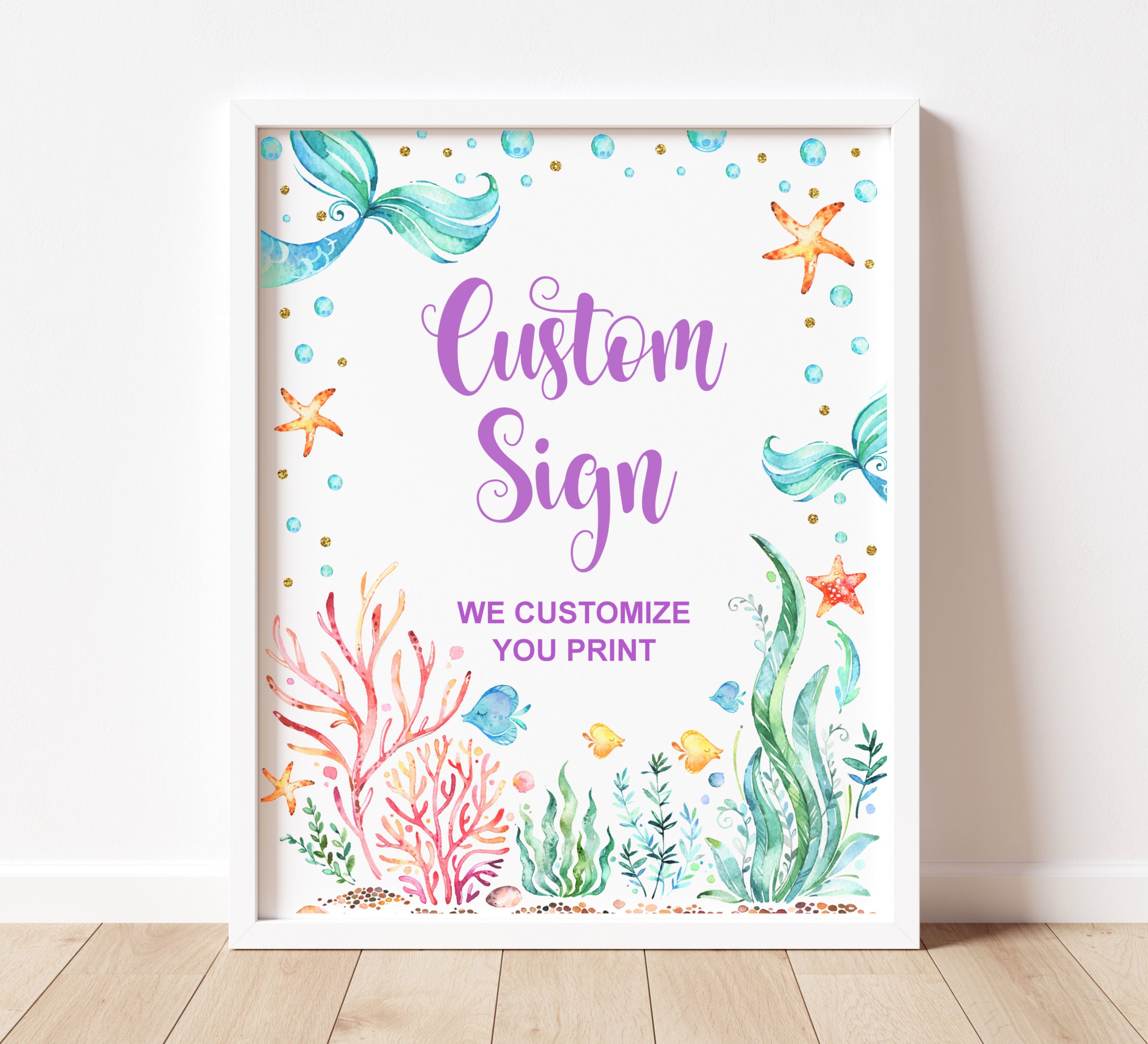 Mermaid Custom Sign Table Printable Under The Sea Birthday Baby Shower Decorations Digital File A75 C71