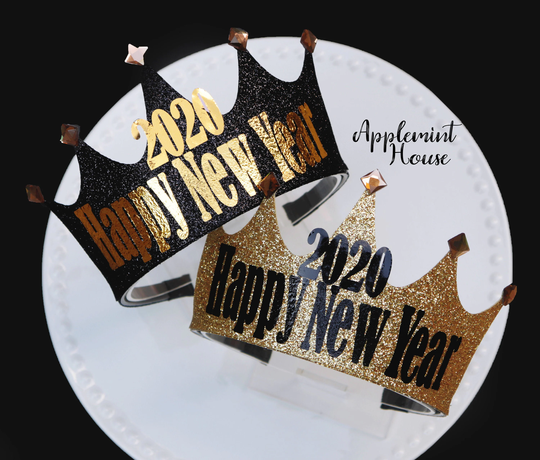 2020 New Years Eve Crown, Party Crown Headband, Headband, Happy Year Adult Black Gold Crown