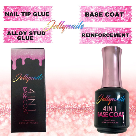 4 in 1 Curing Base Gel, Soft Gel Nail Tip Adhesive, Alloy Studs Glue, Reinforcement Soak Gel