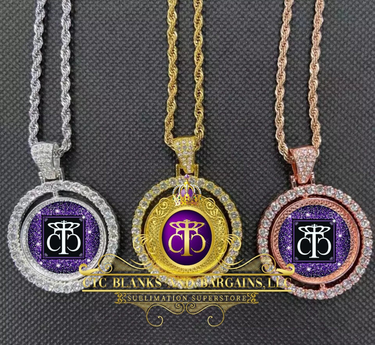 Sublimation Blank, Bling Circle Spinner Pendant Necklace, Jewelry