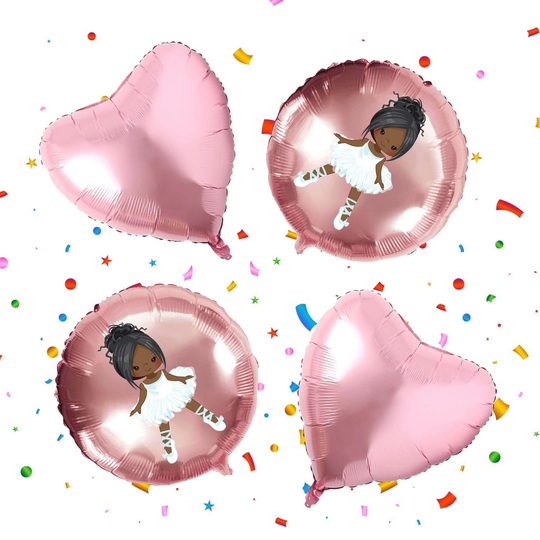 4 Pcs Afro Ballerina Foil Pink Balloons For Birthday Decorations African American Ballet Party Theme 18 Inches Mylar