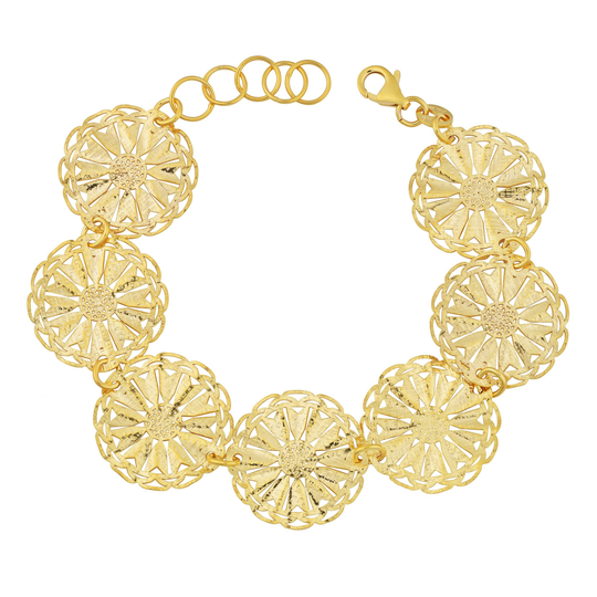 18K Gold Over Sterling Silver Fan Link Adjustable Bracelet | 7.5 Inch
