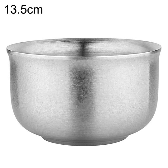 Stainless Steel Double Wall Insulated Round Rice Soup Bowl Kitchen Tableware - 13.5cm#