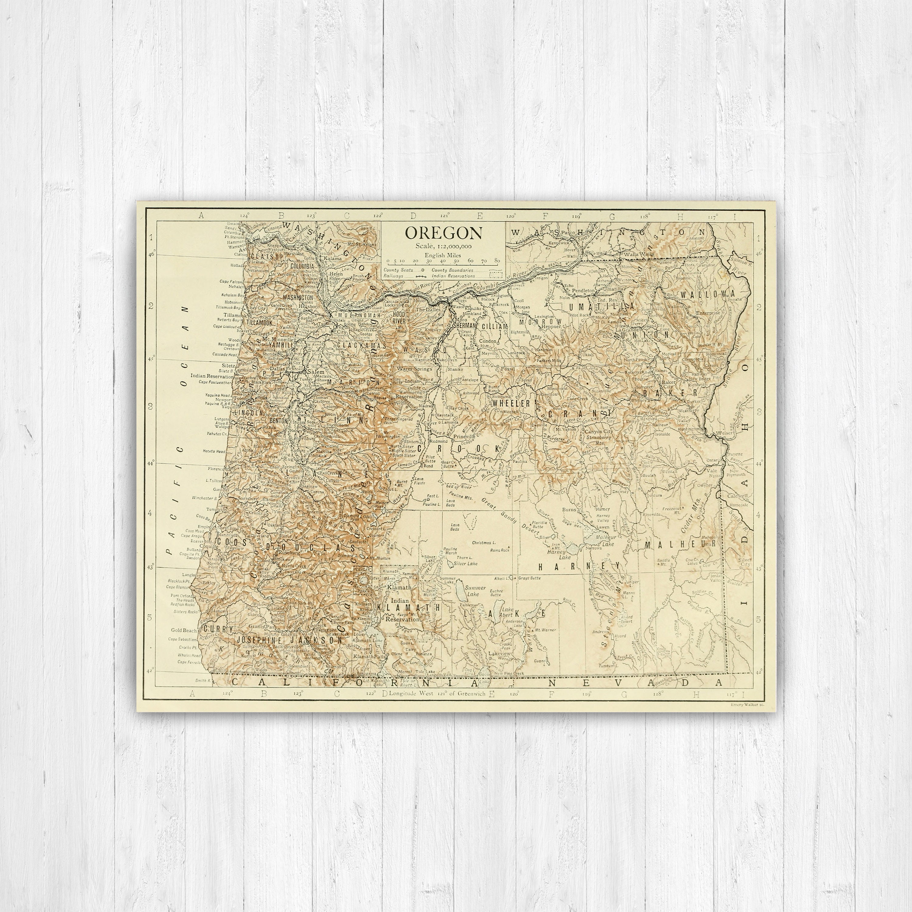 Oregon Antique Color State Map Print | Canvas Art Printed Marketplace