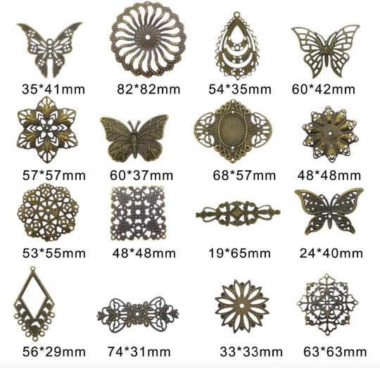 Metal Filigree16Pc Set. Bronze Color. Sizes Vary. Mix Lot