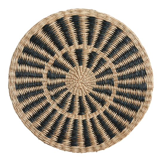 Round Natural and Black Woven Fiber Placemat - Seagrass - Small by World Market