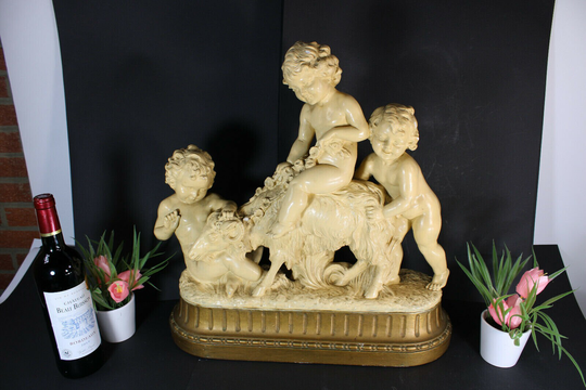 Antique Xl Art Deco Sculpture Putti Cherub Ram Signed Cipriani