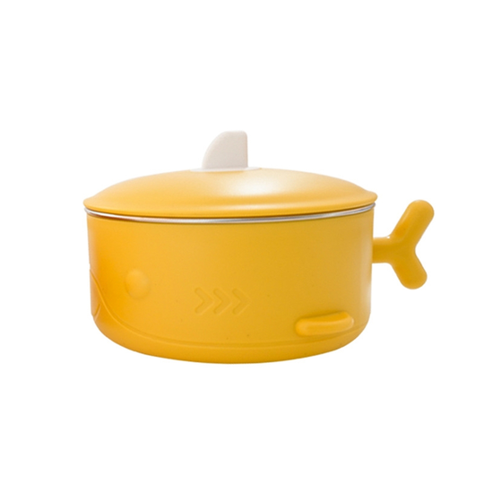 Stainless Steel Sealed Rice Soup Shark Bowl with Lid Handle Food Lunch Container - yellow