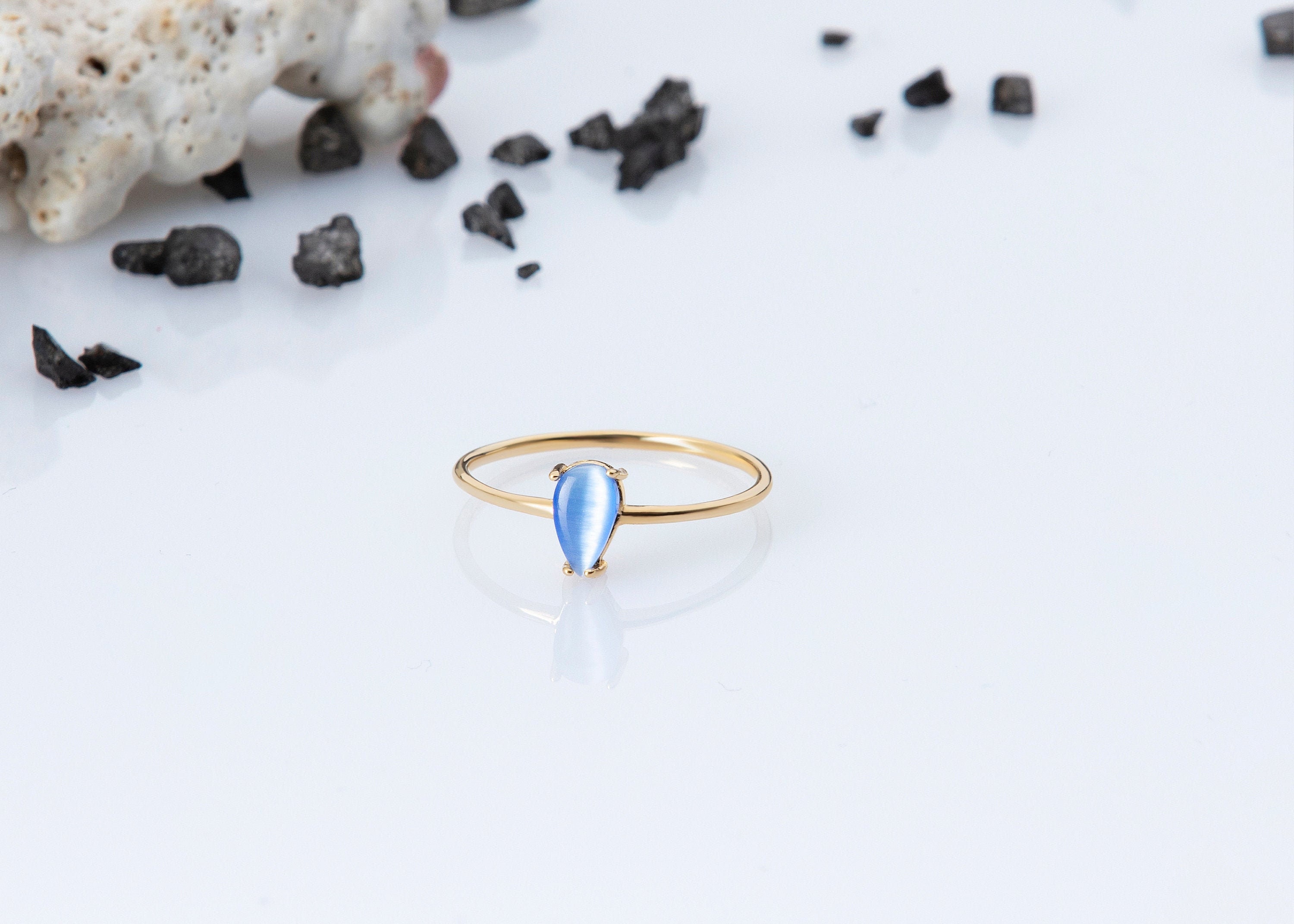 Blue Opal Ring, 14K Solid Gold, Light Opal, October Birthstone, Birthday Gift, Gift For Her, Christmas Gift