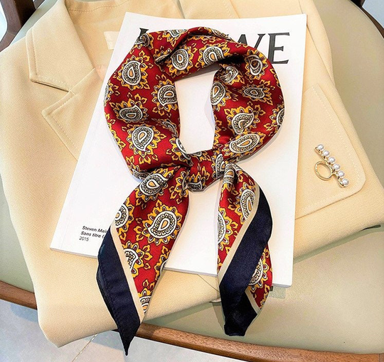 Peanut Paisley - Silk Blend Scarf Square Neckerchief/Bag Scarf/Head Scarf/Turban Wrap/Bandanna