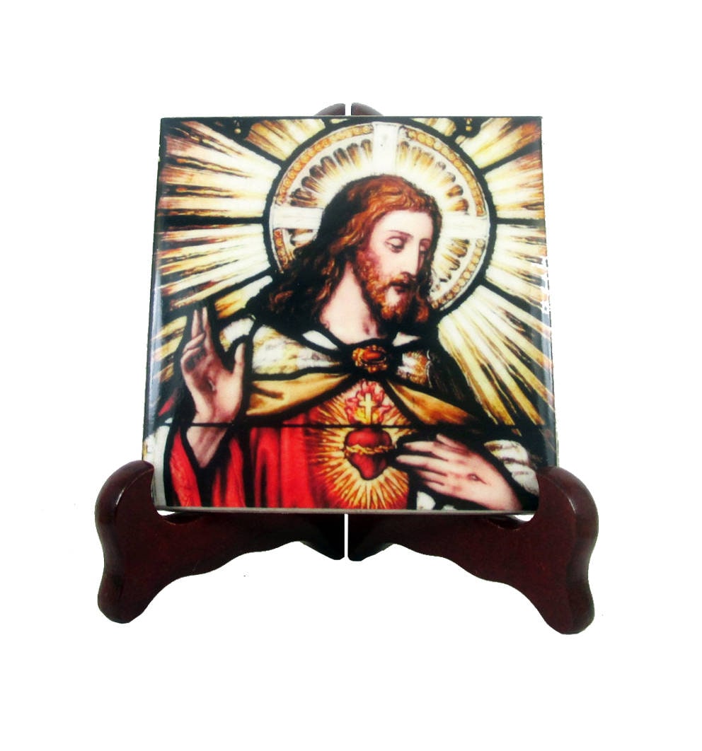 Catholic Gifts Sacred Heart Of Jesus Religious Icon On Ceramic Tile Handmade in Italy A Perfect Gift For Catholic Art Christ