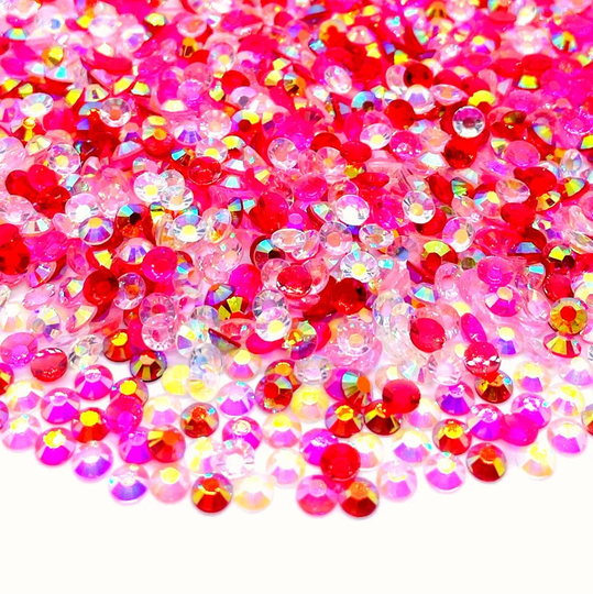 Cherry Blossom Blend Rhinestone Mix 3/4/5/6mm Flatback Transparent Resin Rhinestones Mixed Size, Pink | Clear Red